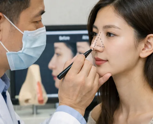 Clinician assessing a patient before an aesthetic procedure