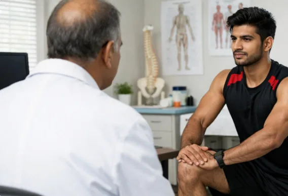 Doctor assessing joint health for an active adult