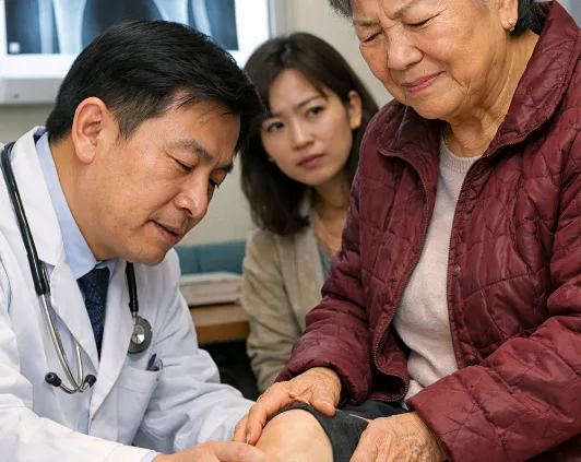 Doctor assessing bone and joint health with a patient