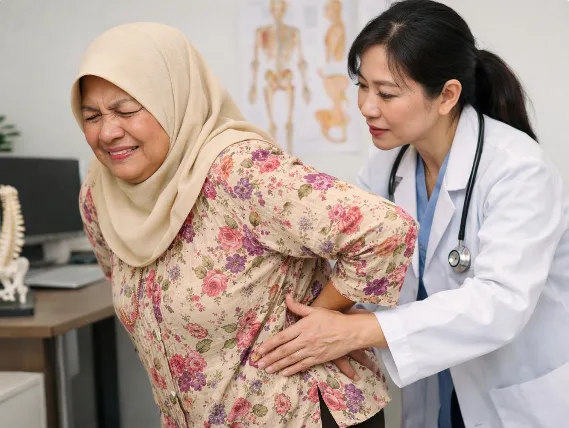 Doctor assessing a patient experiencing back pain