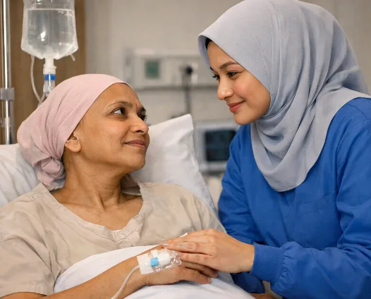 Nurse supporting a patient during post-cancer recovery