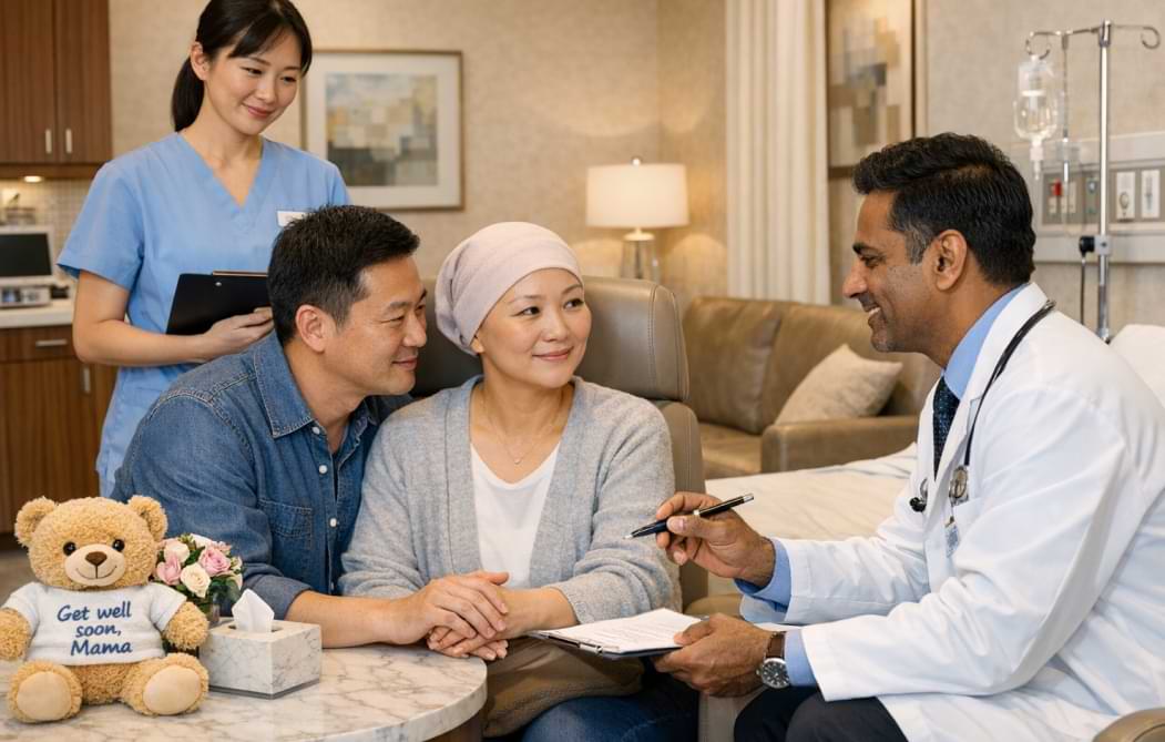 Doctor consulting patient and family in a healthcare facility